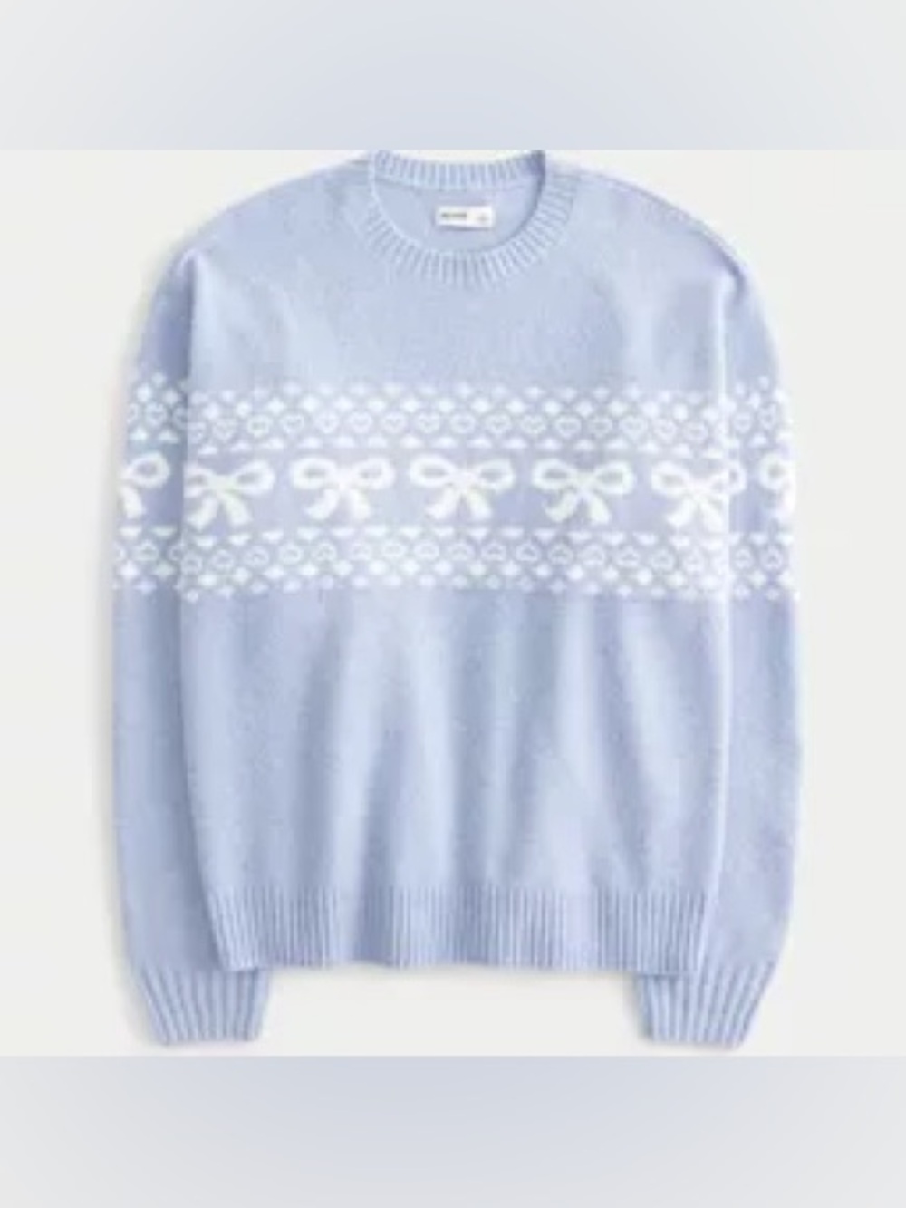 Hollister Blue and White Women's Bow Fair Isle Sweater